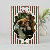 Whimsical Hand Drawn Retro Red Green Ribbon Bow Folie Feestdagenkaart (Staand Voorkant)