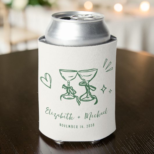 Whimsical Hand Drawn Romantic Green Cream Wedding Blikjeskoeler