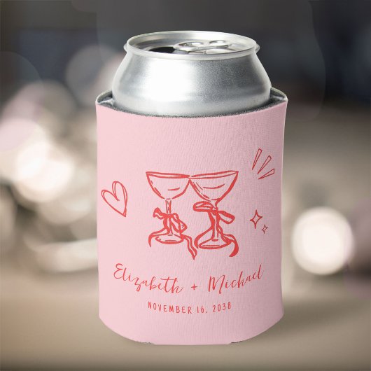 Whimsical Hand Drawn Romantic Pink Red Wedding Blikjeskoeler