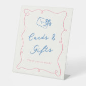 Whimsical Hand Drawn Roze & Blauwe Kaarten & Gesch Reclamebord Met Voetstuk (Voorkant)