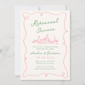Whimsical Hand Drawn Roze & Groen Repetitie Diner Kaart (Voorkant)