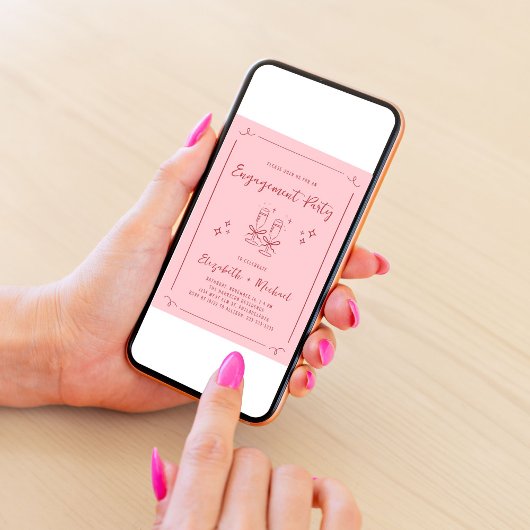 Whimsical Hand Drawn Roze Rode Verlovingsfeest Kaart