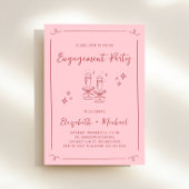 Whimsical Hand Drawn Roze Rode Verlovingsfeest Kaart