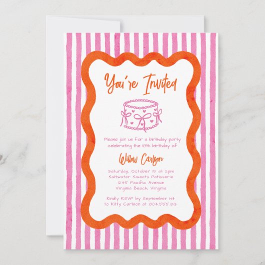 Whimsical Hand Drawn Roze & Sinaasappel Verjaardag Kaart (Voorkant)