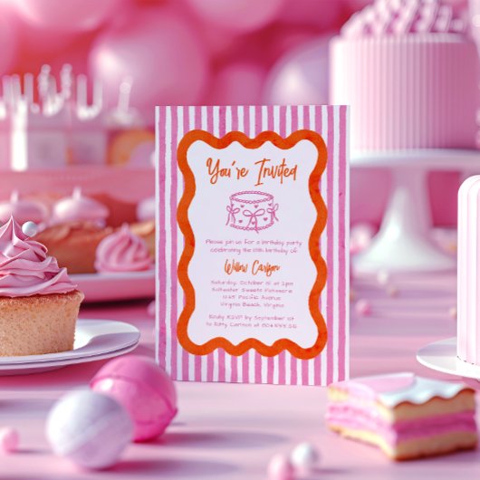 Whimsical Hand Drawn Roze & Sinaasappel Verjaardag Kaart