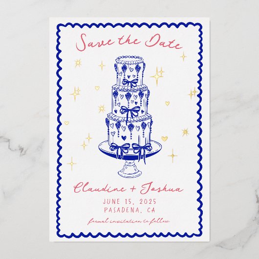 Whimsical Hand Drawn Save the Date Folie Uitnodigi Folie Uitnodiging (Voorkant)