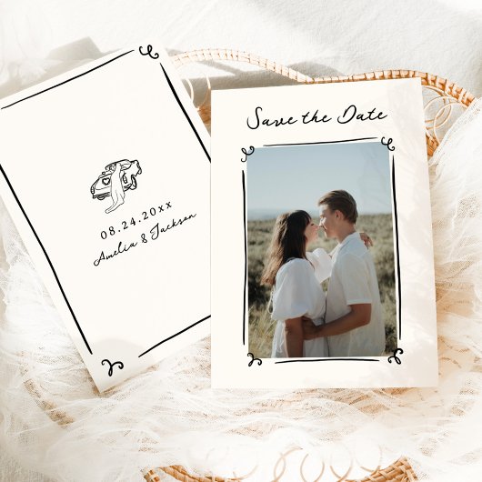 Whimsical Hand Drawn Save the Date Kaart