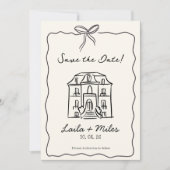 Whimsical hand drawn Save the date Venue card (Voorkant)