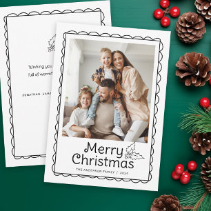 Whimsical Hand Drawn Scallop Lijst Foto Kerst Feestdagenkaart