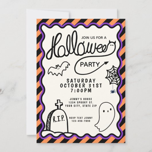 Whimsical Hand Drawn Schattige Halloween Party Kaart (Voorkant)