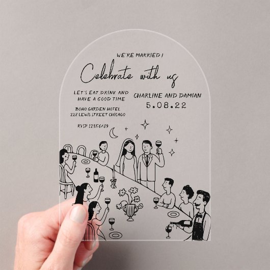 Whimsical Hand Drawn Scribble Wedding Invitation Acryl Uitnodigingen (Insitu (Draagbaar))