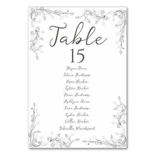 Whimsical Hand Drawn Script Wedding Seating Plan Kaart (Voorkant)