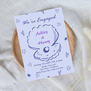 Whimsical Hand Drawn Shell Beach Engagement Party Kaart