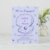 Whimsical Hand Drawn Shell Beach Engagement Party Kaart (Staand voorkant)