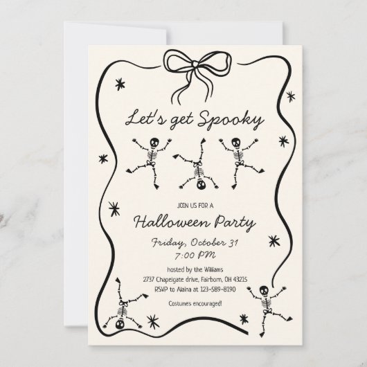 Whimsical Hand Drawn Skeleton Bow Lijst Halloween Kaart (Voorkant)