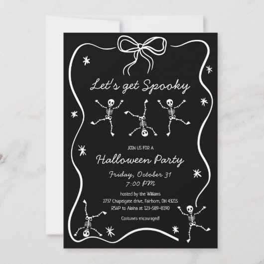 Whimsical Hand Drawn Skeleton Bow Lijst Halloween Kaart (Voorkant)