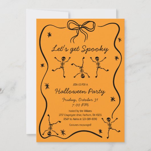 Whimsical Hand Drawn Skeleton Bow Lijst Halloween Kaart (Voorkant)