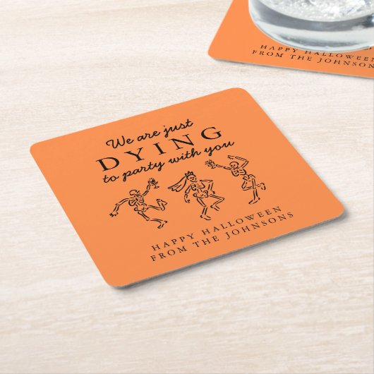 Whimsical Hand Drawn Skeletons Halloween Party Kartonnen Onderzetters (Schuin)