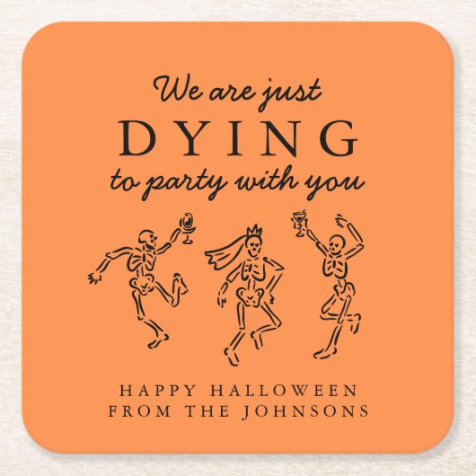 Whimsical Hand Drawn Skeletons Halloween Party Kartonnen Onderzetters (Voorkant)