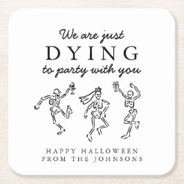 Whimsical Hand Drawn Skeletons Halloween Party Kartonnen Onderzetters