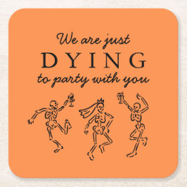 Whimsical Hand Drawn Skeletons Halloween Party Kartonnen Onderzetters