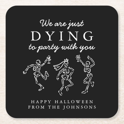 Whimsical Hand Drawn Skeletons Halloween Party Kartonnen Onderzetters (Voorkant)