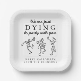 Whimsical Hand Drawn Skeletons Halloween Party Papieren Bordje