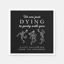 Whimsical Hand Drawn Skeletons Halloween Party Servet