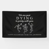 Whimsical Hand Drawn Skeletons Halloween Party Spandoek (Horizontaal)