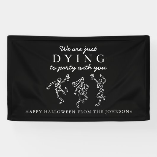 Whimsical Hand Drawn Skeletons Halloween Party Spandoek (Horizontaal)