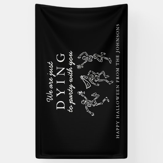 Whimsical Hand Drawn Skeletons Halloween Party Spandoek (Verticaal)