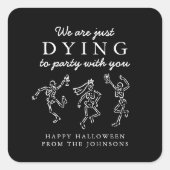 Whimsical Hand Drawn Skeletons Halloween Party Vierkante Sticker (Voorkant)
