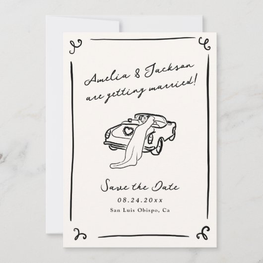 Whimsical Hand Drawn Sla de datum Foto QR code op Kaart (Voorkant)