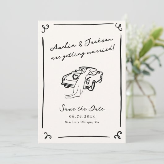 Whimsical Hand Drawn Sla de datum Foto QR code op Kaart (Staand voorkant)