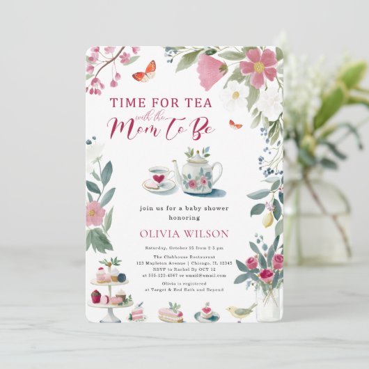 Whimsical Hand-Drawn Tea Party Baby shower Kaart (Staand voorkant)