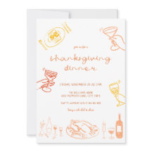 Whimsical Hand Drawn Thanksgiving Diner Uitnodigen