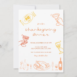 Whimsical Hand Drawn Thanksgiving Diner Uitnodigen Kaart