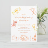 Whimsical Hand Drawn Thanksgiving Diner Uitnodigen Kaart (Staand voorkant)