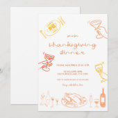 Whimsical Hand Drawn Thanksgiving Diner Uitnodigen Kaart (Voorkant / Achterkant)
