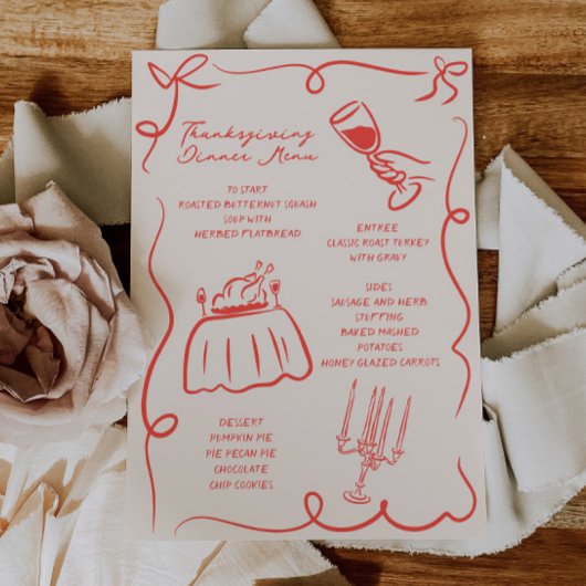 Whimsical Hand Drawn Thanksgiving Menu