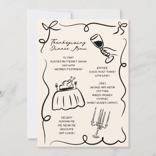 Whimsical Hand Drawn Thanksgiving Menu (Voorkant)