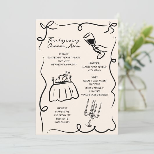 Whimsical Hand Drawn Thanksgiving Menu (Staand voorkant)