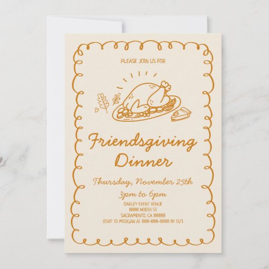 Whimsical Hand Drawn Turkije Vriendschapsdiner Kaart (Voorkant)