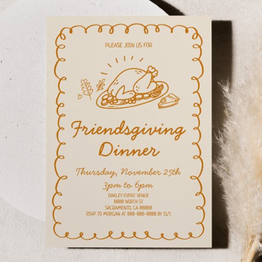 Whimsical Hand Drawn Turkije Vriendschapsdiner Kaart