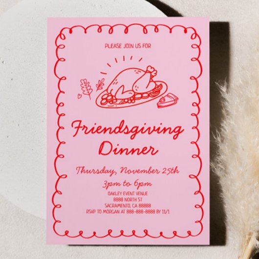 Whimsical Hand Drawn Turkije Vriendschapsdiner Kaart