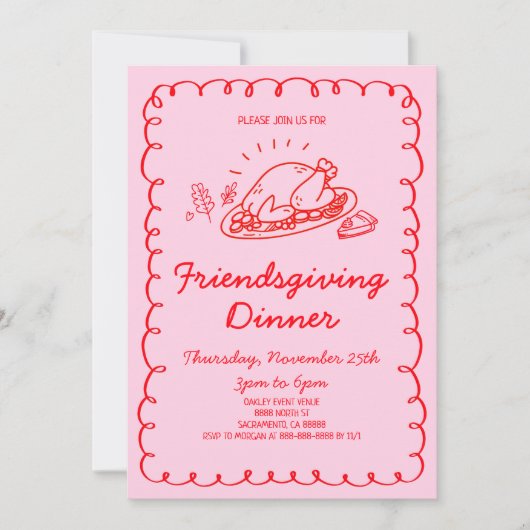 Whimsical Hand Drawn Turkije Vriendschapsdiner Kaart (Voorkant)