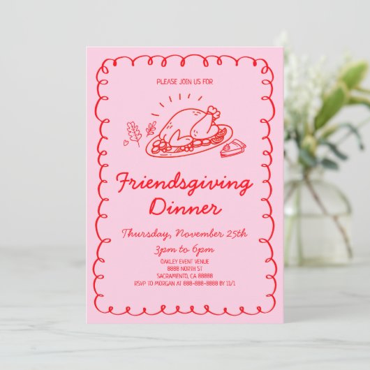 Whimsical Hand Drawn Turkije Vriendschapsdiner Kaart (Staand voorkant)