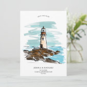 Whimsical Hand Drawn Venue Kustvuurtoren Kaart (Staand voorkant)