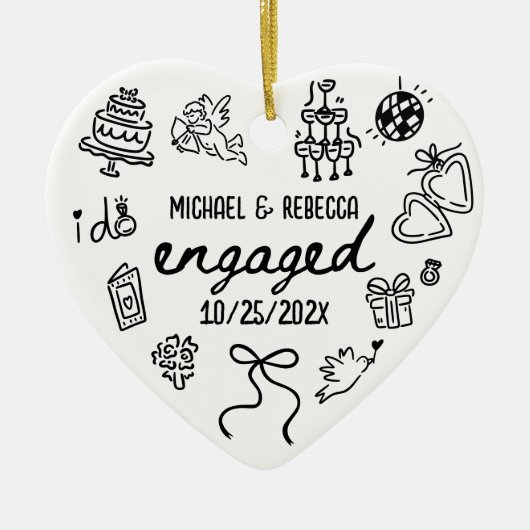 Whimsical Hand Drawn Verloving Christmas Keramisch Ornament (Voorkant)