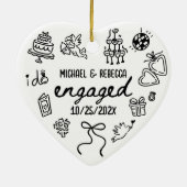 Whimsical Hand Drawn Verloving Christmas Keramisch Ornament (Achterkant)